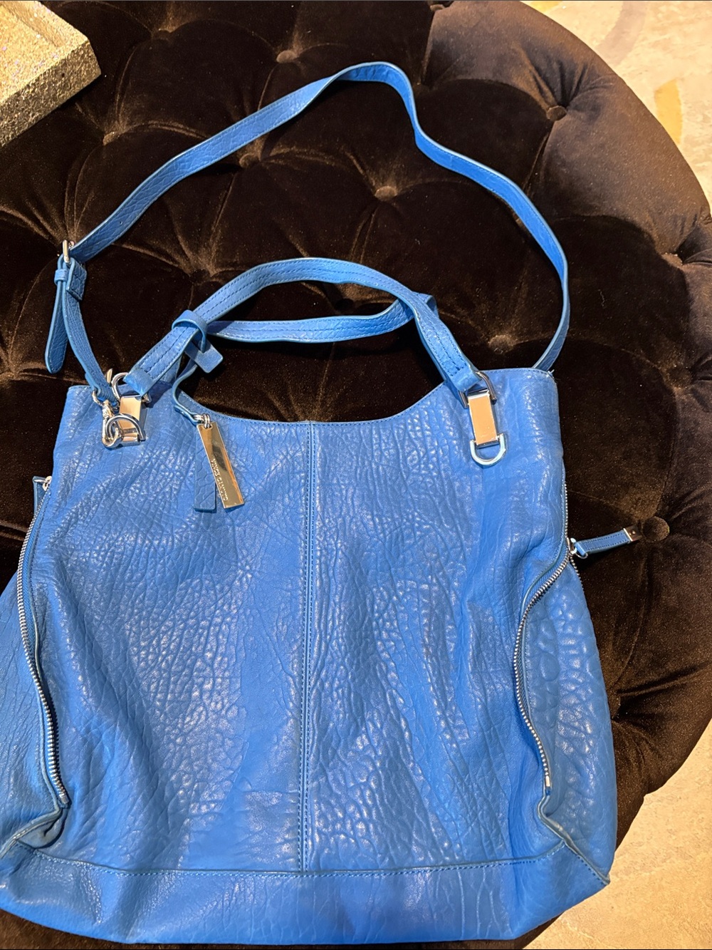 Vince Camuto Electric Blue Leather Tote with Removable Strap